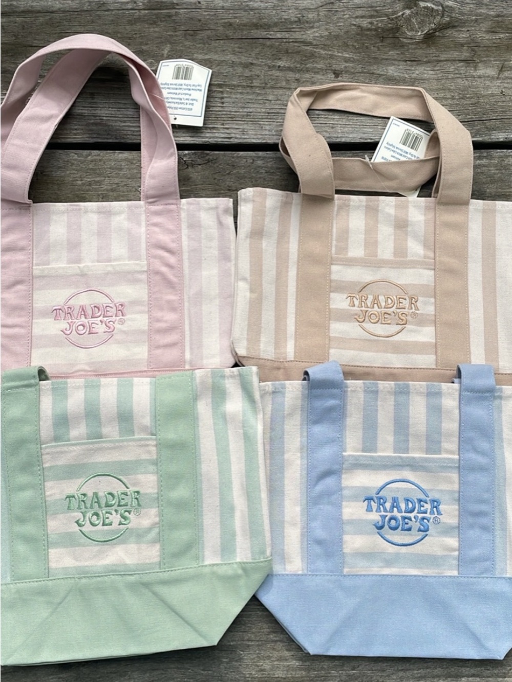 Trader Joe's Pastel Stripe Canvas Tote - Set of 4